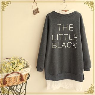 Fairyland Lace Panel Letter Fleece-lined Pullover Dress