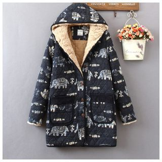 Mellow Fellow Elephant Print Hooded Quilted Coat