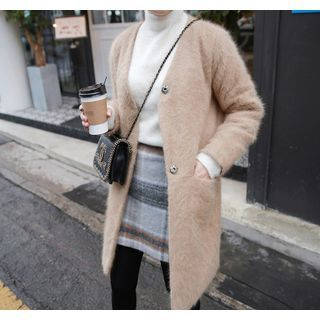 Miamasvin Collarless Hidden-Button Wool Blend Coat