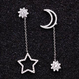 maxine Rhinestone Moon & Star Asymmetrical Drop Earrings