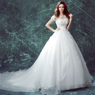 Angel Bridal Flower-Accent Ball Gown Wedding Dress