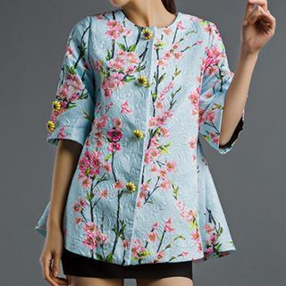 Rochi Floral Print Elbow-Sleeve Jacket