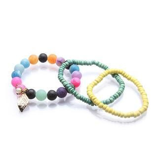 kitsch island Set: Rhinestone Multicolor Bracelet + 2 Wooden Bracelets
