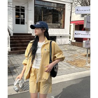 Striped Tracksuit Set: Zipped Jacket + Banded Shorts