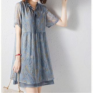 Short-sleeve | Babydoll | Chiffon | Dress | Print