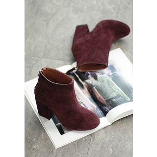 STYLEBYYAM Faux-Suede Zip-Back Chunky-Heel Ankle Boots