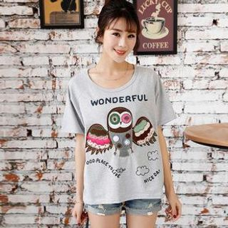 Cute Colors Short-Sleeve Owl Appliqu  T-Shirt