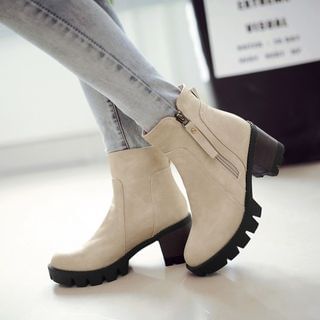 Pangmama Zip Block Heel Ankle Boots