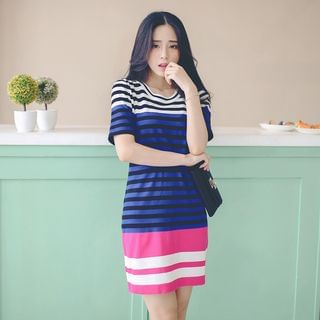 AC Short-Sleeved Striped Knit Dress