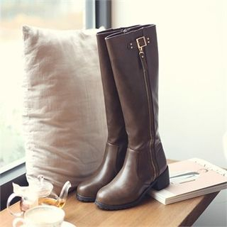 Romantic Factory Faux-Leather Zip-Up Long Boots