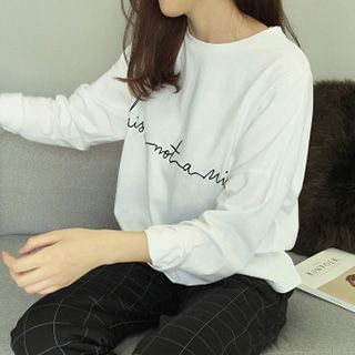 EEKO Embroidered Letter Long-Sleeve T-shirt