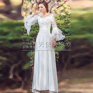 Angel Bridal Rhinestone Ruffled Wedding Dress