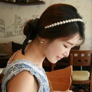 Ticoo Faux Pearl Hairband with Ribbon Tie