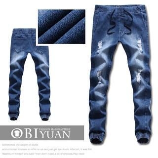 OBI YUAN Drawstring Distressed Jeans