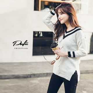 PUFII V-Neck Cable Knit Top