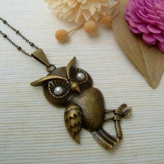 MyLittleThing Pearl Owl Necklace Copper - One Size