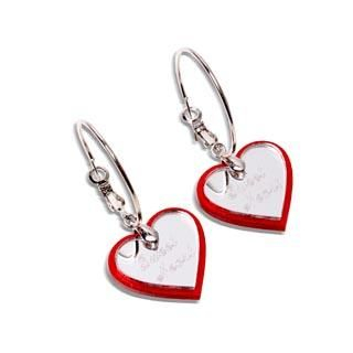 Sweet & Co. Red Glitter Sweet Heart Mirror Hoop Earrings
