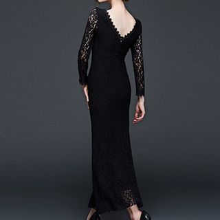 Dream a Dream Long-Sleeve Lace Frilled Maxi Dress