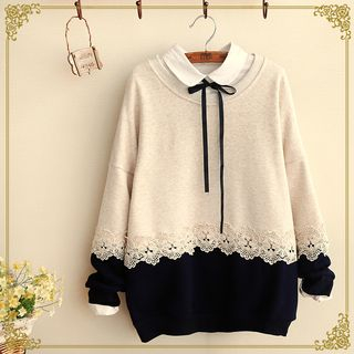Fairyland Two-Tone Lace Trim Pullover