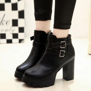 Amy Shoes Buckled Platform Chunky Heel Ankle Boots