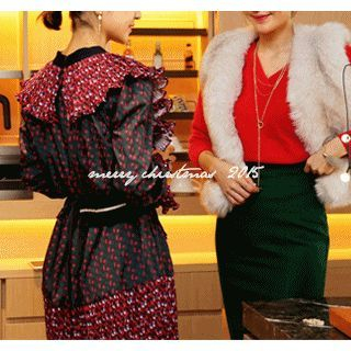 ssongbyssong Cape-Collar Patterned Dress with Sash