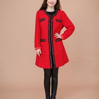 XINLAN Contrast-Trim Tweed Coat