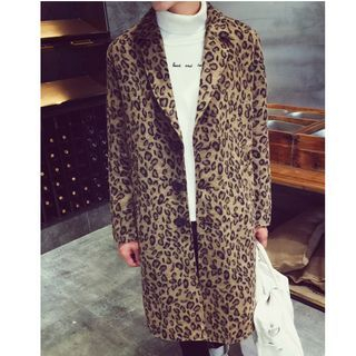 Bay Go Mall Leopard Print Woolen Lapel Coat