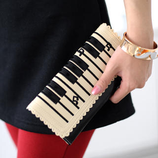 59 Seconds Piano Keyboard Print Wallet Beige, Black - One Size