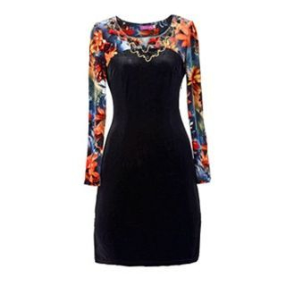 Flore Long-Sleeve Floral Panel Jeweled Dress