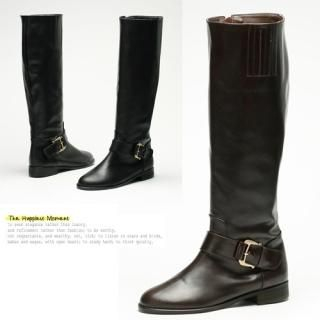 Genuine Leather Buckled Tall Boots