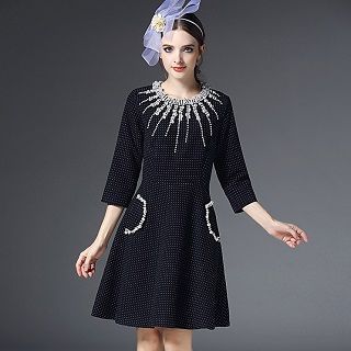 Ozipan Beaded Dotted A-Line Dress