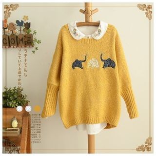 Angel Love Elephant Appliqu  Sweater