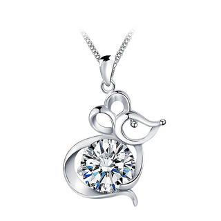 BELEC 925 Sterling Silver Chinese Zodiac-Rat Pendant with White Cubic Zircon and Necklace