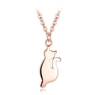 BELEC 925 Sterling Silver Rose Gold Colored Cat Pendant and Necklace