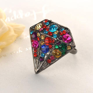 Fit-to-Kill Colorful Rhinestone Ring  Black - One Size