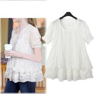SUYISODA Short-Sleeve Lace Tiered Top