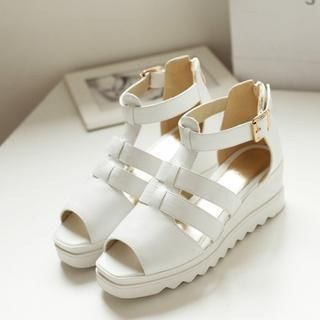 Shoes Galore T-Strap Perforated Platform Sandals