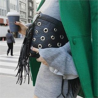 LIPHOP Studded Tassel-Accent Drawstring-Closure Shoulder Bag