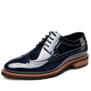 SHEN GAO Genuine Leather Wing-Tip Oxford Shoes