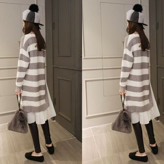 NIPONJJUYA Chiffon-Hem Striped Knit Dress