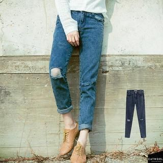 CatWorld Distressed Acid-Washed Jeans
