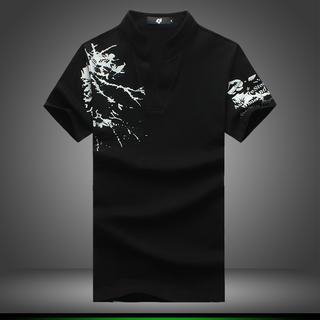 Alvicio Short-Sleeve Stand-Collar Print T-Shirt