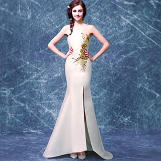 Angel Bridal Strapless Embroidered Evening Gown