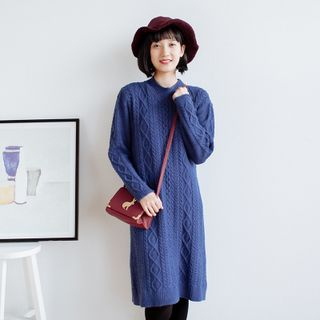Forest Girl Cable Knit Pullover Midi Dress