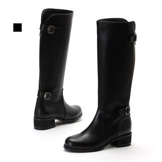 MODELSIS Genuine Leather Buckled Long Boots