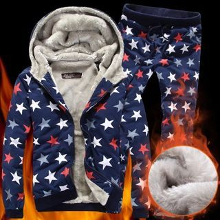 Bay Go Mall Set: Star Printed Hooded Jacket + Sweatpants