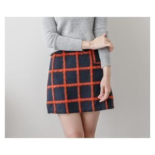 demavie Check Wool Blend Skirt