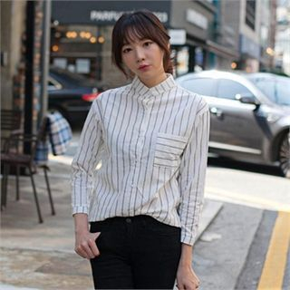 2fb Mandarin-Collar Pinstriped Shirt