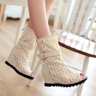JY Shoes Hidden Wedge Peep-Toe Ankle Boots