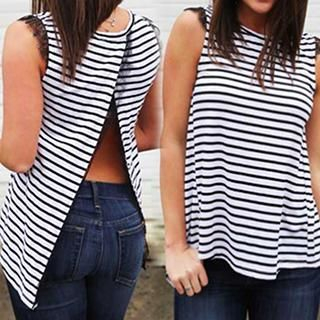 Eloqueen Wrapped Slit-Back Striped Top